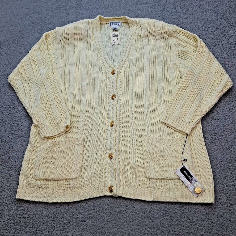 Jennifer Moore Cardigan Womens‎ Medium Cream Cable Knit Button Up V-Neck NWT